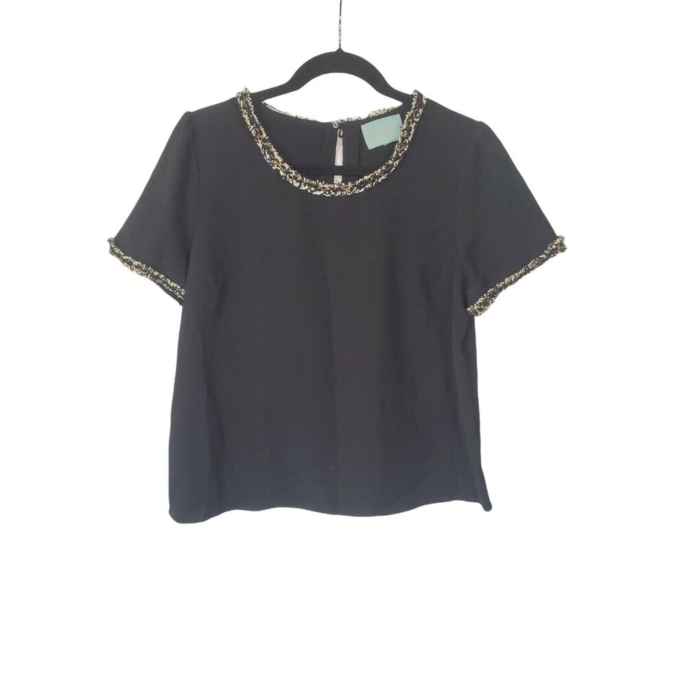 Skies Are Blue Blouse Medium Womens Polyester Keyhole Short Sleeve Top